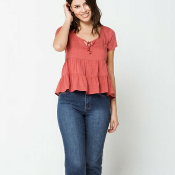 Nwt!  Mauve Solid Tier Babydoll Top - Picture 4 of 5